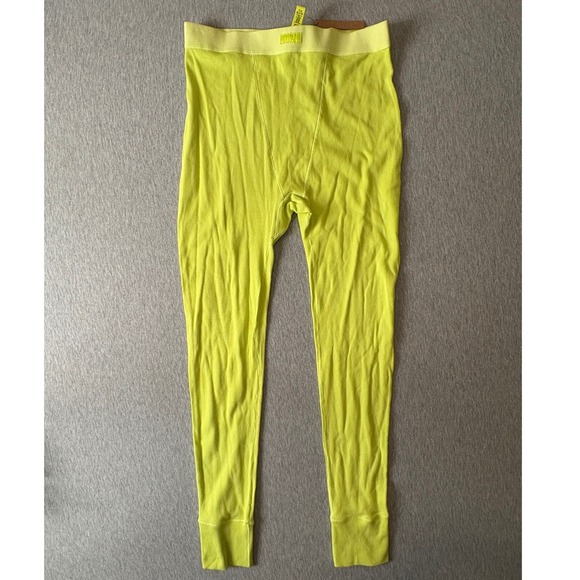 SKIMS Pants - SKIMS Cotton Rib Leggings Neon Yellow High Waisted Loungewear Large NEW